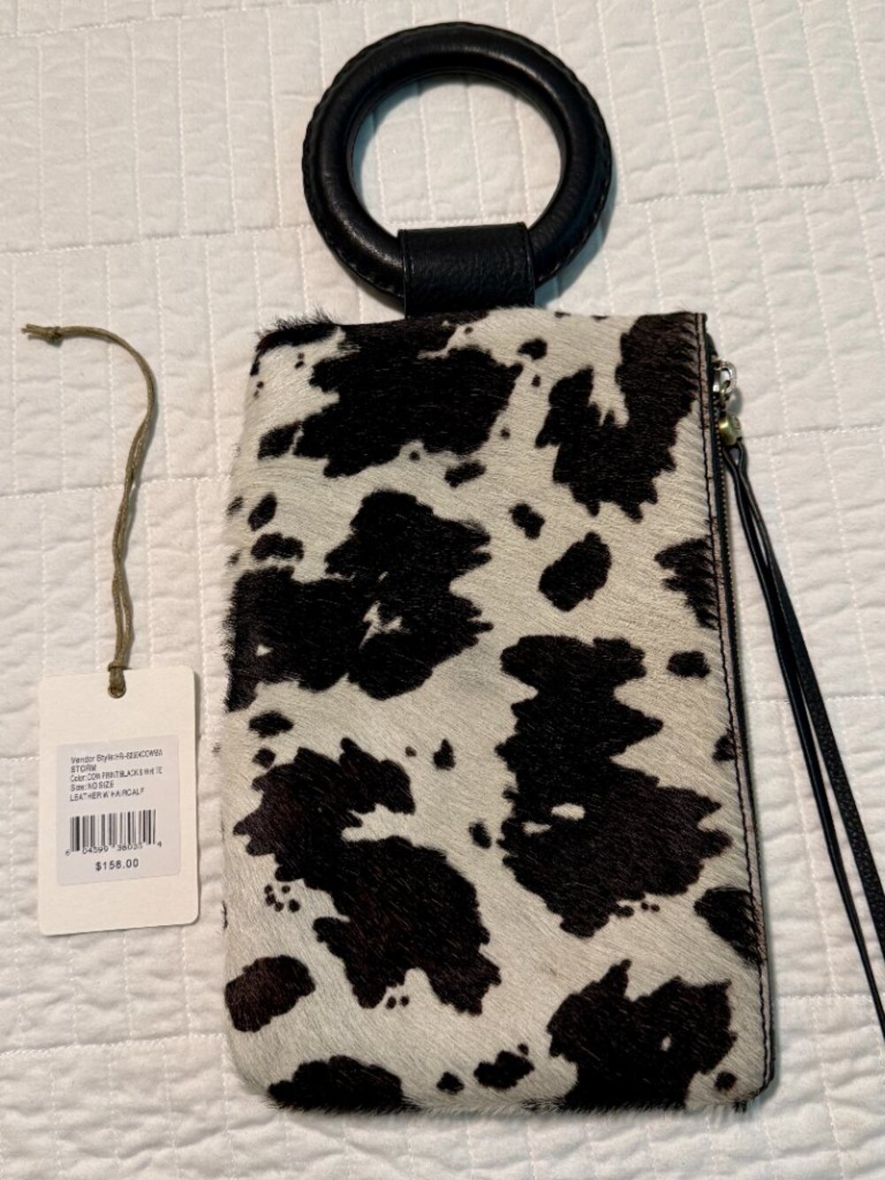 HOBO STORM Wristlet in Leather w/Haircalf, Black & White, EUC